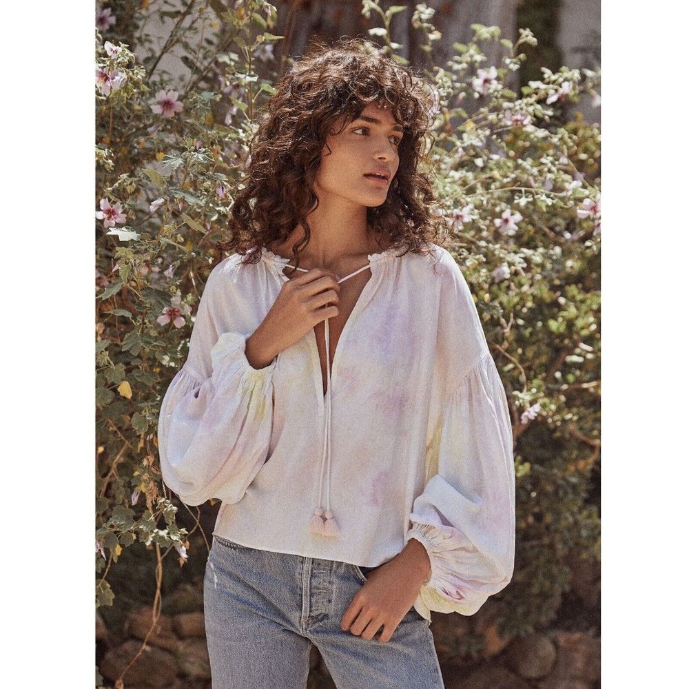 Saylor Tie & Dye Peasant Blouse Top Billowy Sleev… - image 1